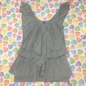 Buffalo Women’s Grey Ruffled Sleeveless Cotton Flowy Shirt